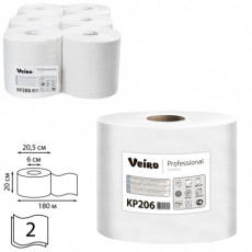Полотенца бумажные с центральной вытяжкой 180 м, VEIRO (M4) COMFORT, 2-слойные, КОМПЛЕКТ 6 рулонов, KP206