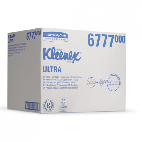 Полотенца бумажные 124 шт., KIMBERLY-CLARK Kleenex, КОМПЛЕКТ 30 шт., Ultra, 2-слойные, бел., 31,5х21,5 см, Interfold, 601533-534, 6777