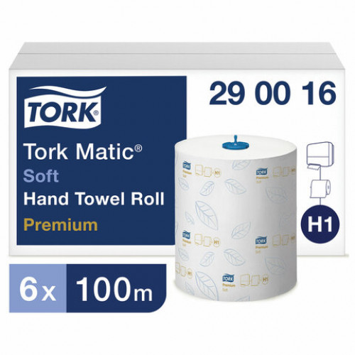Полотенца бумажные рулонные TORK (Система H1) Matic, комплект 6 шт., Premium, 100 м, 2-слойные, белые, 290016