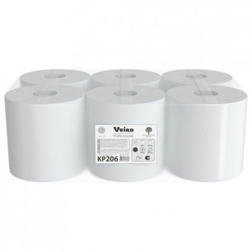 Полотенца бумажные с центральной вытяжкой 180 м, VEIRO (M4) COMFORT, 2-слойные, КОМПЛЕКТ 6 рулонов, KP206