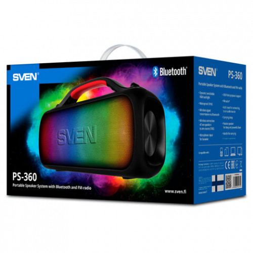Колонка портативная SVEN PS-360, 24 Вт, TWS, Bluetooth, FM, USB, черный, SV-021740