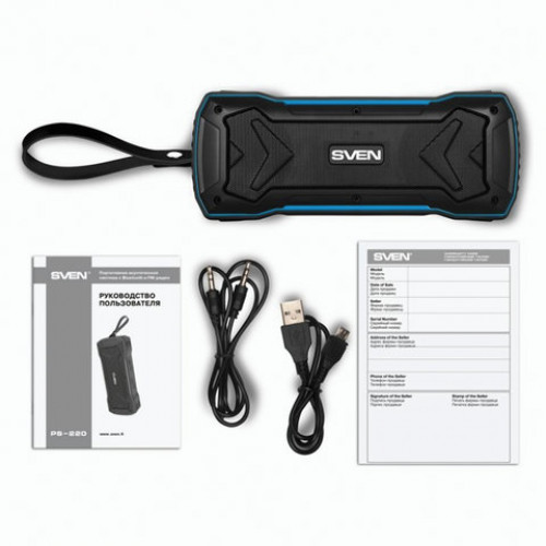 Колонка портативная влагозащищенная SVEN PS-220, 2.0, 10 Вт, Bluetooth, FM, microSD, MP3, черная, SV-016470