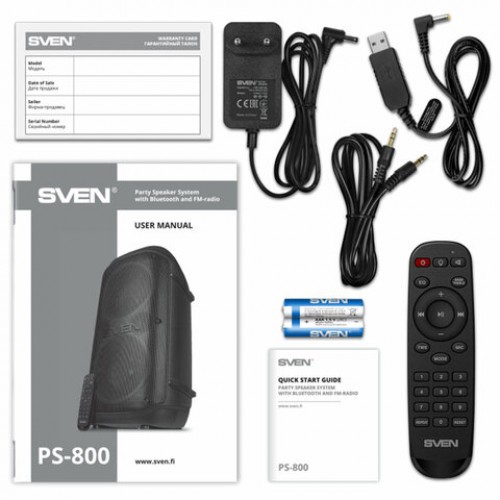 Колонка портативная SVEN PS-800, 100 Вт, TWS, Bluetooth, FM, USB, microSD, LED-дисп, черн, SV-021511