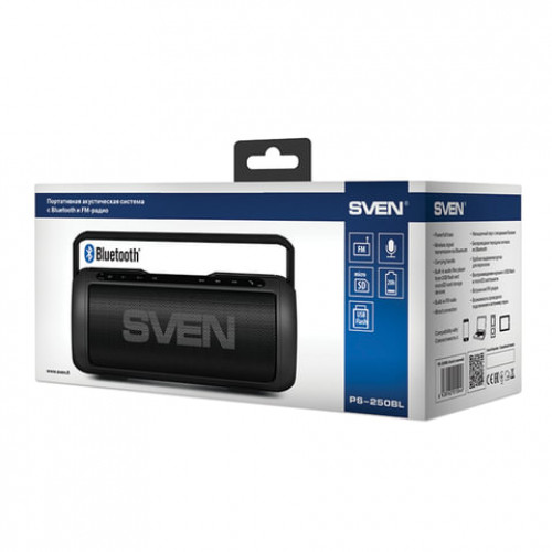 Колонка портативная SVEN PS-250BL, 2.0, 10 Вт, Bluetooth, FM-тюнер, USB, microUSB, черная, SV-015046