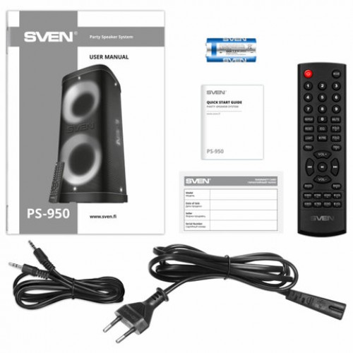 Колонка портативная SVEN PS-950, 160 Вт, TWS, Bluetooth, FM, USB, microSD, LED-дисплей, черная, SV-022396