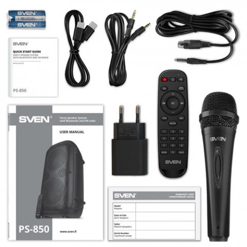 Колонка портативная SVEN PS-850, 100 Вт, TWS, Bluetooth, FM, USB, microSD, LED-дисп, черн, SV-022679