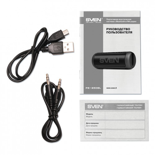 Колонка портативная SVEN PS-250BL, 2.0, 10 Вт, Bluetooth, FM-тюнер, USB, microUSB, черная, SV-015046
