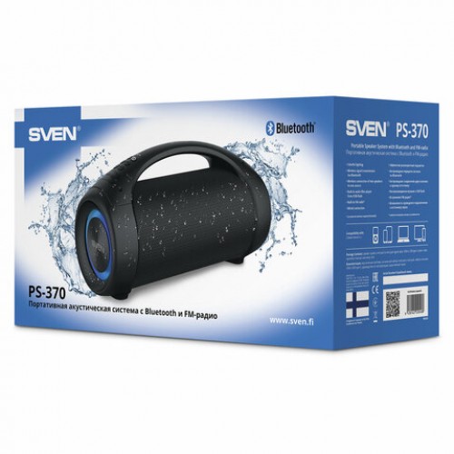 Колонка портативная SVEN PS-370, 2.0, 40 Вт, Bluetooth, FM, USB, microSD, черная, SV-020408