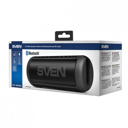 Колонка портативная SVEN PS-250BL, 2.0, 10 Вт, Bluetooth, FM-тюнер, USB, microUSB, черная, SV-015046