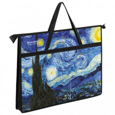 Папка для рисунков и чертежей с ручками BRAUBERG А3, пластик, молния сверху, Van Gogh, 274540