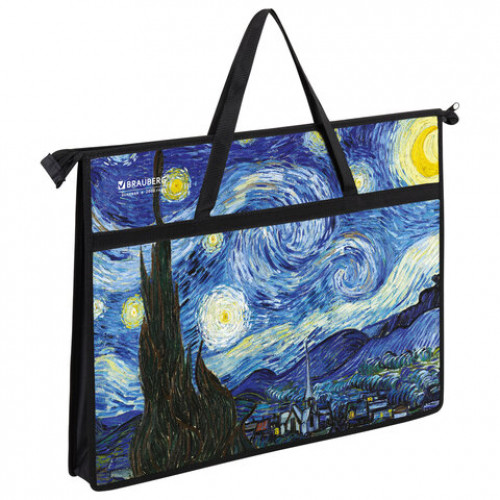 Папка для рисунков и чертежей с ручками BRAUBERG А3, пластик, молния сверху, Van Gogh, 274540