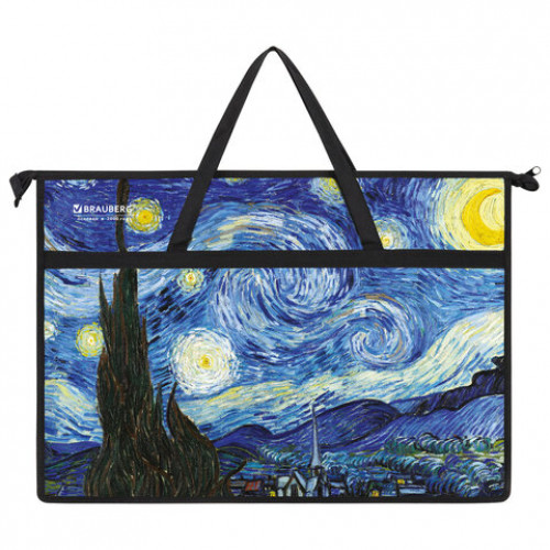 Папка для рисунков и чертежей с ручками BRAUBERG А3, пластик, молния сверху, Van Gogh, 274540