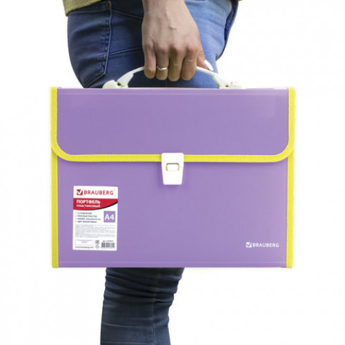 Папка-портфель пластиковая BRAUBERG JOY, А4 (330х245х35 мм), 13 отделений, с окантовкой, фиолетовая, 227977