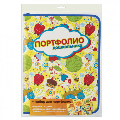 Папка-портфолио дошкольника ПЧЕЛКА, 8 вкладышей, на молнии, универсальная, ламинированный картон, с рисунком, ПТШ-1-3
