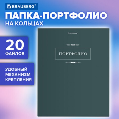 Папка-портфолио универсальная, 4 кольца, 20 файлов, 7БЦ матовая, BRAUBERG Classic, 117554