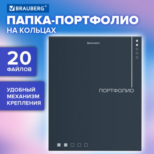 Папка-портфолио универсальная, 4 кольца, 20 файлов 10 вкладышей, 7БЦ матовая, BRAUBERG, 117553