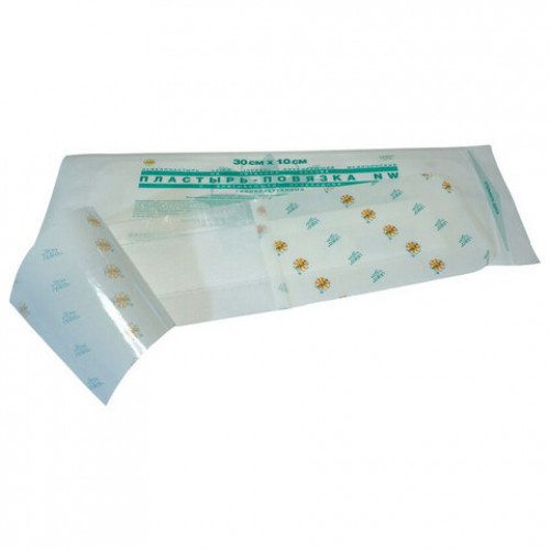 Пластырь-повязка 10х30 см, LEIKO КОМПЛЕКТ 50 шт., нетканая основа c подушечкой, 113869