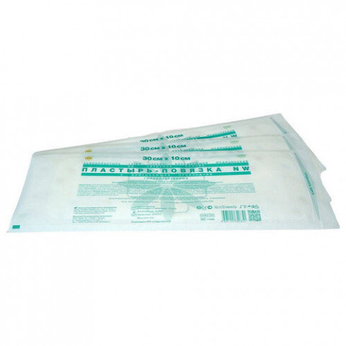 Пластырь-повязка 10х30 см, LEIKO КОМПЛЕКТ 50 шт., нетканая основа c подушечкой, 113869