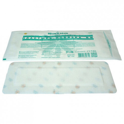 Пластырь-повязка 10х25 см, LEIKO КОМПЛЕКТ 50 шт., нетканая основа c подушечкой, 113868