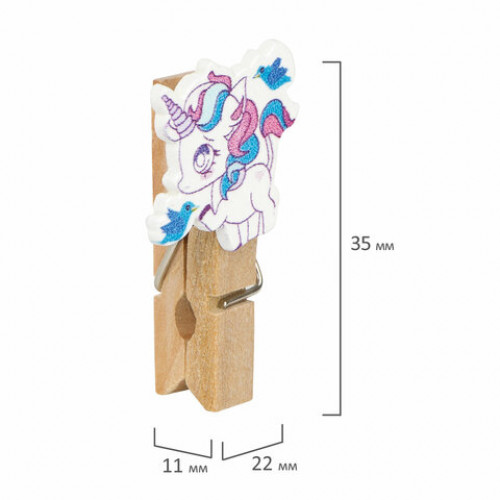 Прищепки декоративные Единороги, 10 штук, 3,5 см, ассорти, со шпагатом, ОСТРОВ СОКРОВИЩ, 662668