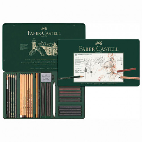 Набор художественный FABER-CASTELL Pitt Monochrome, 33 предмета, металлическая коробка, 112977