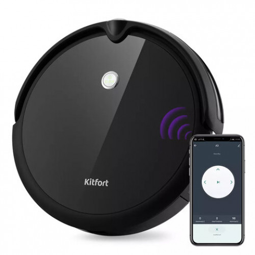 Робот-пылесос KITFORT KT-590, ВСТРОЕННАЯ КАМЕРА, Wi-Fi, влажная уборка, контейнер 0,8л, черный, КТ-590