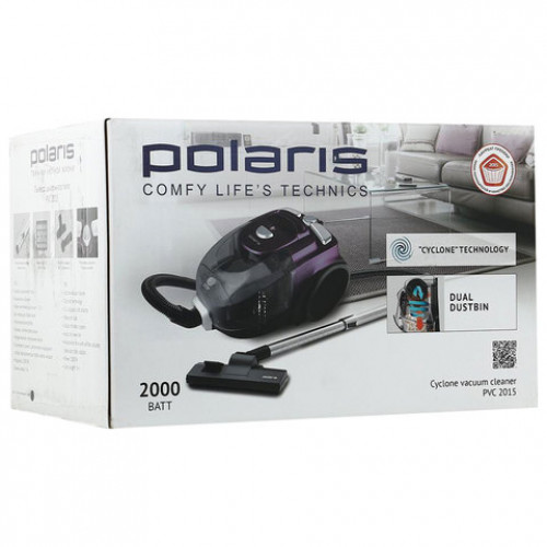 Пылесос POLARIS PVC 2015 с контейнером циклон, 2000 Вт, мощность всасывания 460 Вт, фиолетовый