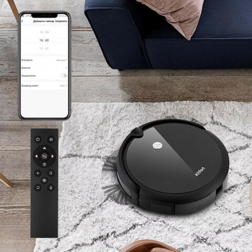 Робот-пылесос KITFORT KT-590, ВСТРОЕННАЯ КАМЕРА, Wi-Fi, влажная уборка, контейнер 0,8л, черный, КТ-590