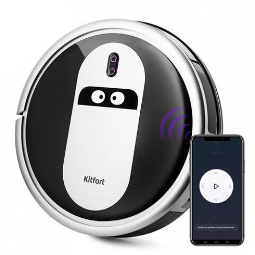 Робот-пылесос KITFORT KT-5114, Wi-Fi, влажная уборка, контейнер 0,6 л, работа до 90 мин,черный/белый, КТ-5114
