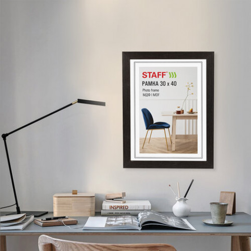 Рамка 30х40 см, небьющаяся, багет 30 мм, МДФ, STAFF Style, цвет венге, 391340