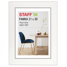 Рамка 21х30 см, небьющаяся, багет 30 мм, МДФ, STAFF Style, белая, 391337