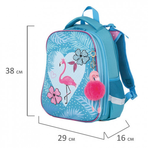 Ранец BRAUBERG PREMIUM, 2 отделения, с брелком, Flamingo, 38х29х16 см, 228785