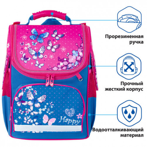 Ранец BRAUBERG STYLE c эргономичной спинкой, Butterflies, 35х28х18 см, 229922
