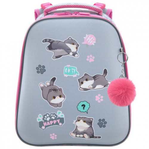 Ранец BRAUBERG UP, 2 отделения, с брелоком, Милые коты, 36х28х15 см, 274667