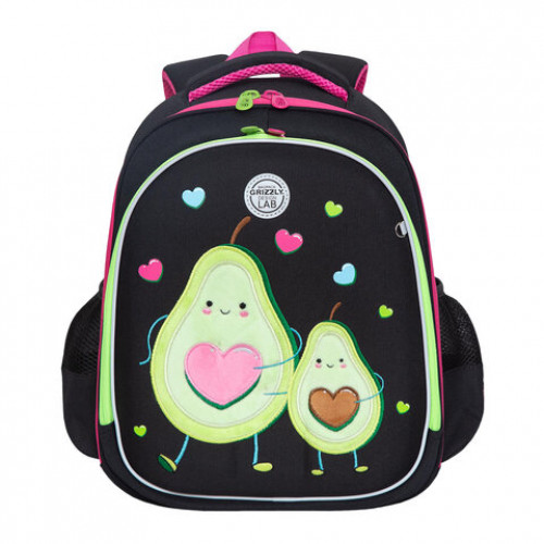 Ранец GRIZZLY анатомическая спинка, c брелоком, для девочек, AVOCADO LOVE, 36х28х20 см, RAz-286-11/1
