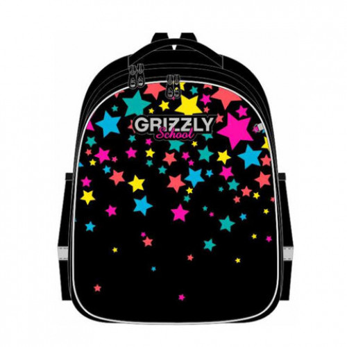 Ранец GRIZZLY анатомическая спинка, c брелоком, для девочек, COLORFUL STARS, 36х28х20 см, RAz-386-1/1