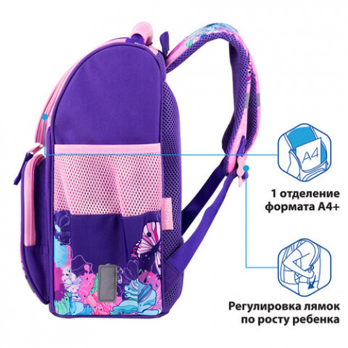 Ранец ПИФАГОР BASIC, с эргономичной спинкой, Butterflies, 35х28х18 см, 270683