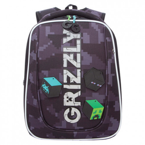Ранец GRIZZLY анатомическая спинка, с бейджем, для мальчиков, CUBES, 36х29х18 см, RAf-593-5/1