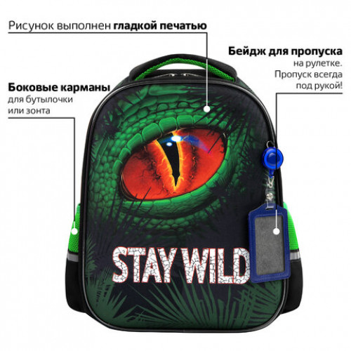 Ранец ЮНЛАНДИЯ LIGHT, 2 отделения, Stay wild, 38х29х16 см, 270609
