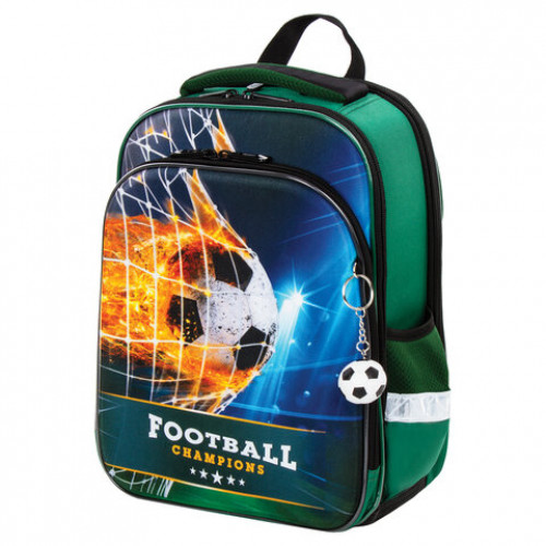 Ранец BRAUBERG QUADRO, 3 отделения, с брелком, Fire football, 37х28х18 см, 229956