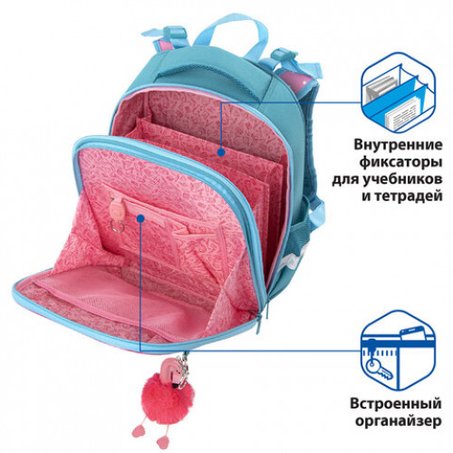 Ранец BRAUBERG PREMIUM, 2 отделения, с брелком, Flamingo, 38х29х16 см, 228785