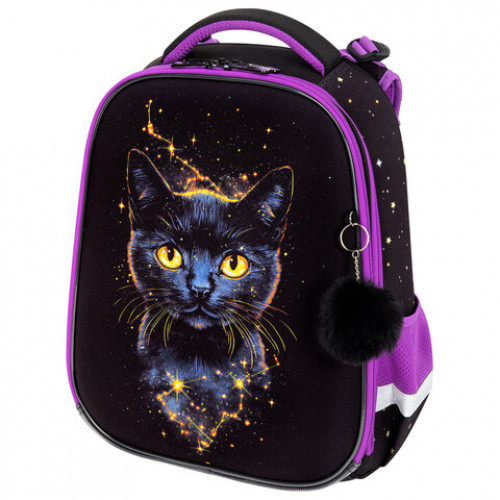 Ранец BRAUBERG ORIGINAL, 2 отделения, с брелком, Galactic cat, 38х29х16 см, 274403