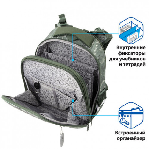 Ранец BRAUBERG PREMIUM, 2 отделения, с брелком, Army, 38х29х16 см, 228783