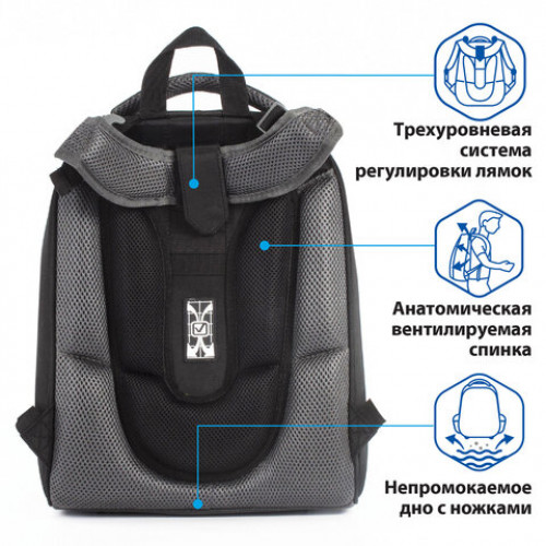 Ранец BRAUBERG PREMIUM, 2 отделения, с брелоком, для мальчиков, Летучая мышь, 38х29х18 см, 227820
