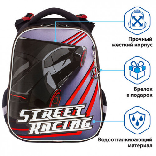 Ранец BRAUBERG PREMIUM, 2 отделения, с брелком, Street racing, 38х29х16 см, 229904