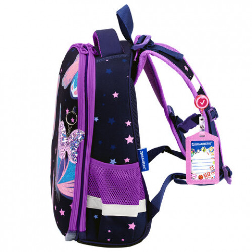 Ранец BRAUBERG PREMIUM, 2 отделения, с брелком, Shining butterflies, блестки, 38х29х16 см, 274393