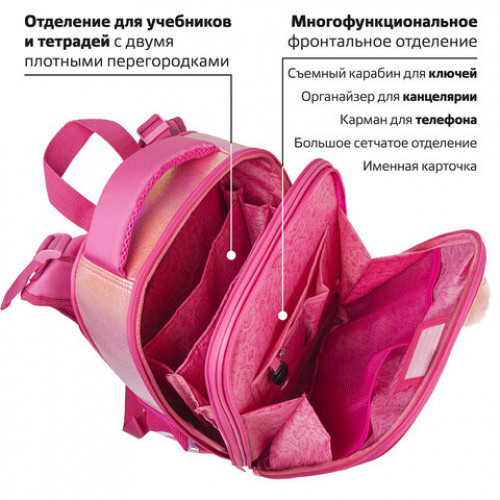 Ранец BRAUBERG SHINY, 2 отделения, Honey bunny, 36х28х14 см, 270695