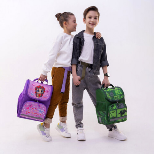 Ранец ПИФАГОР BASIC, 1 отделение, 3 кармана, эргономичная спинка, Dinoland, 35х28х18 см, 271373