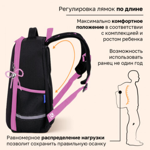 Ранец BRAUBERG LIGHT, 1 отделение, с брелоком, Стильный бант, 36х26х13 см, 274386