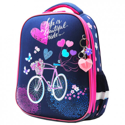 Ранец BRAUBERG PREMIUM, 2 отделения, с брелком, Beautiful ride, 38х29х16 см, 270594